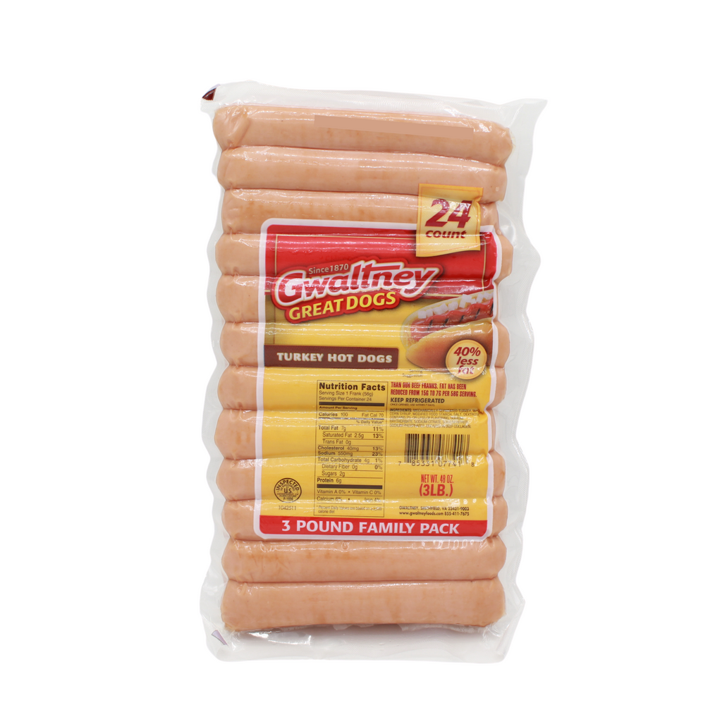 Gwaltney Great Dogs Turkey Hot Dogs Family Pack, 3 lb