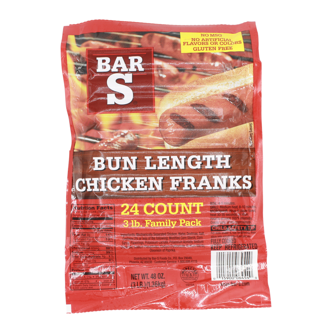 Bar S Bun Length Chicken Franks Family Pack, 3 lbs